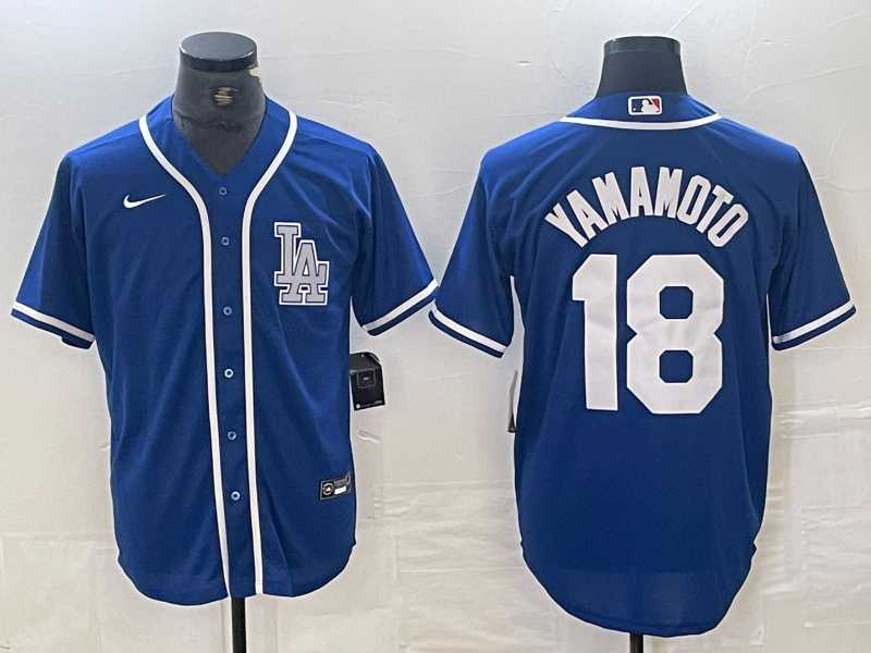 Men%27s Los Angeles Dodgers #18 Yoshinobu Yamamoto Blue Cool Base Stitched Baseball Jersey